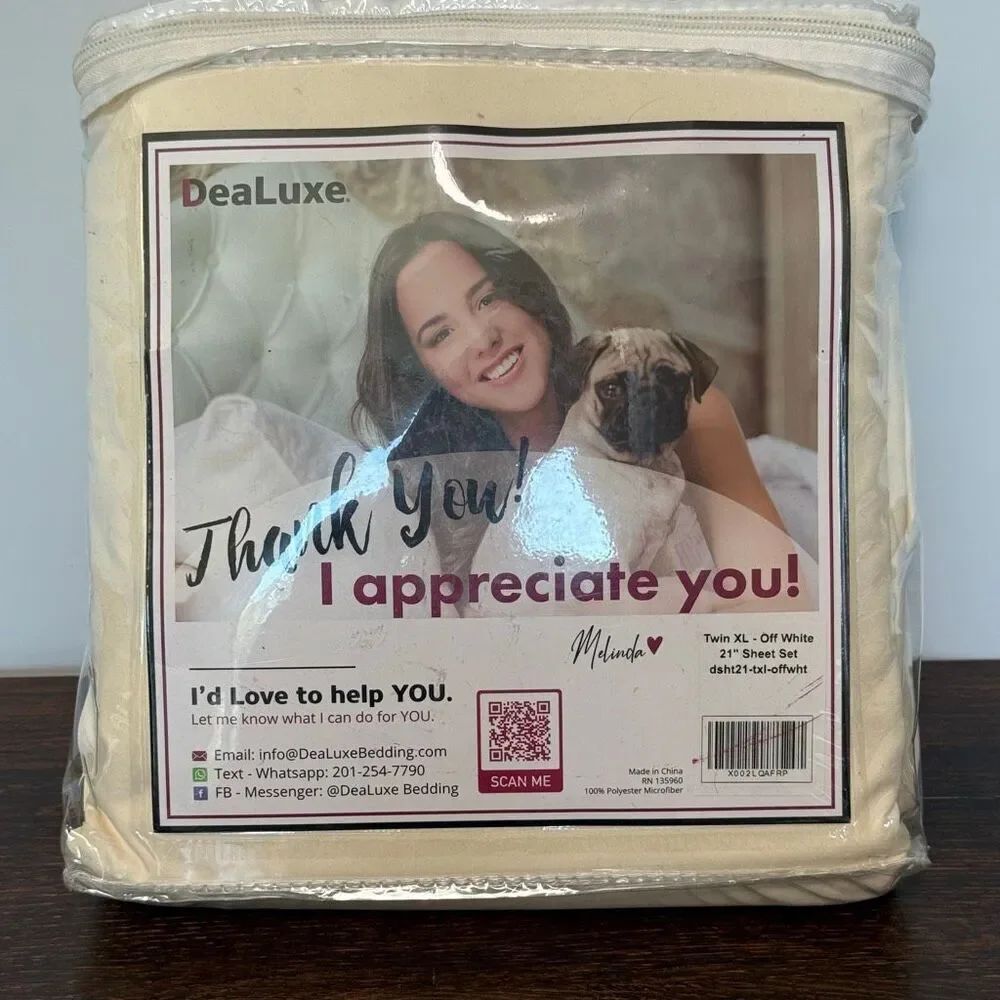 3 piece Dealuxe Twin XL 21" deep off-white sheet set NIB